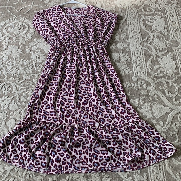 A New Day leopard purple printed midi maxi‎ dress size Small tie waist boho - Picture 7 of 13